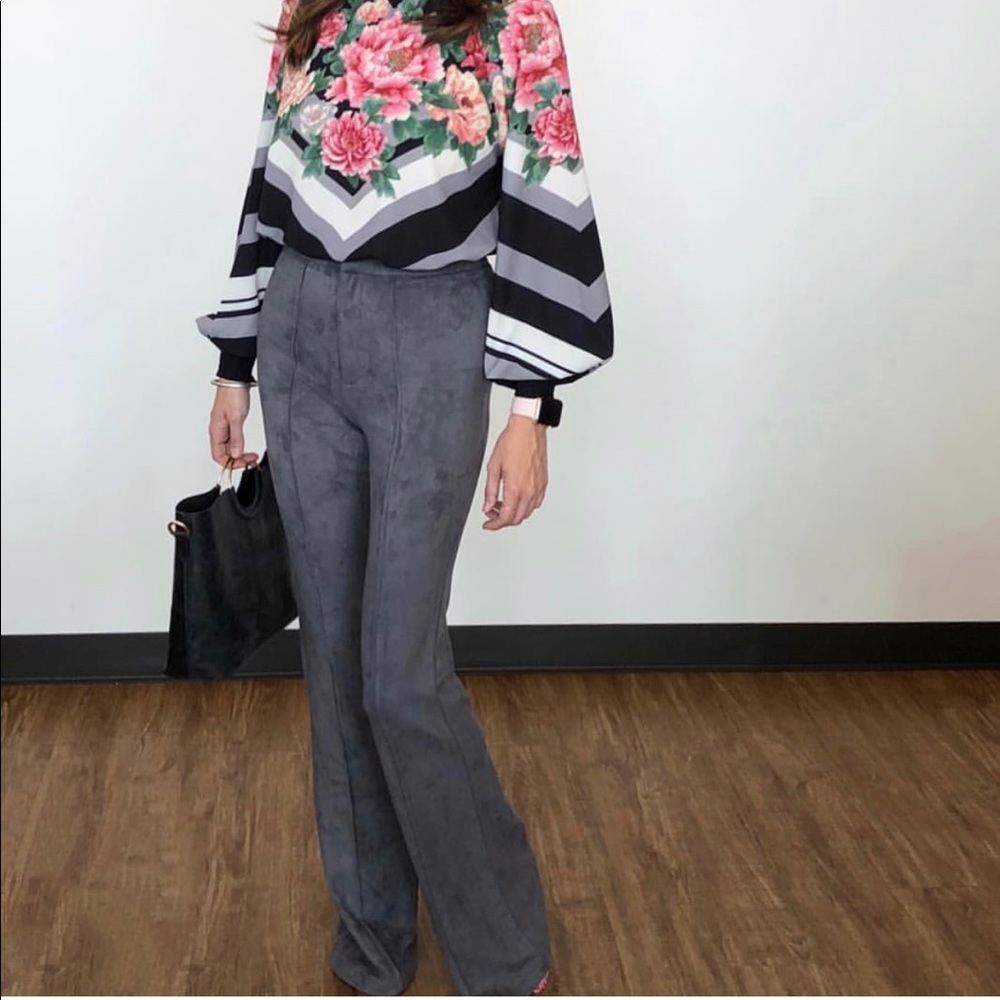 Jealous Tomato Gray Faux Suede Bell Bottoms